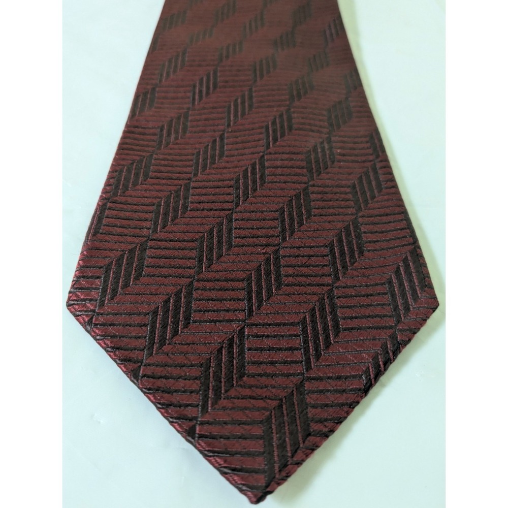 VILLA BOLGHERI Men's Luxury Silk Tie Burgundy Geometric 3D Dashed-stripe 57 x4